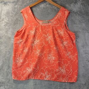 Croft and Barrow Womens Sleeveless Floral Blouse XL‎ Coral Casual Work Top